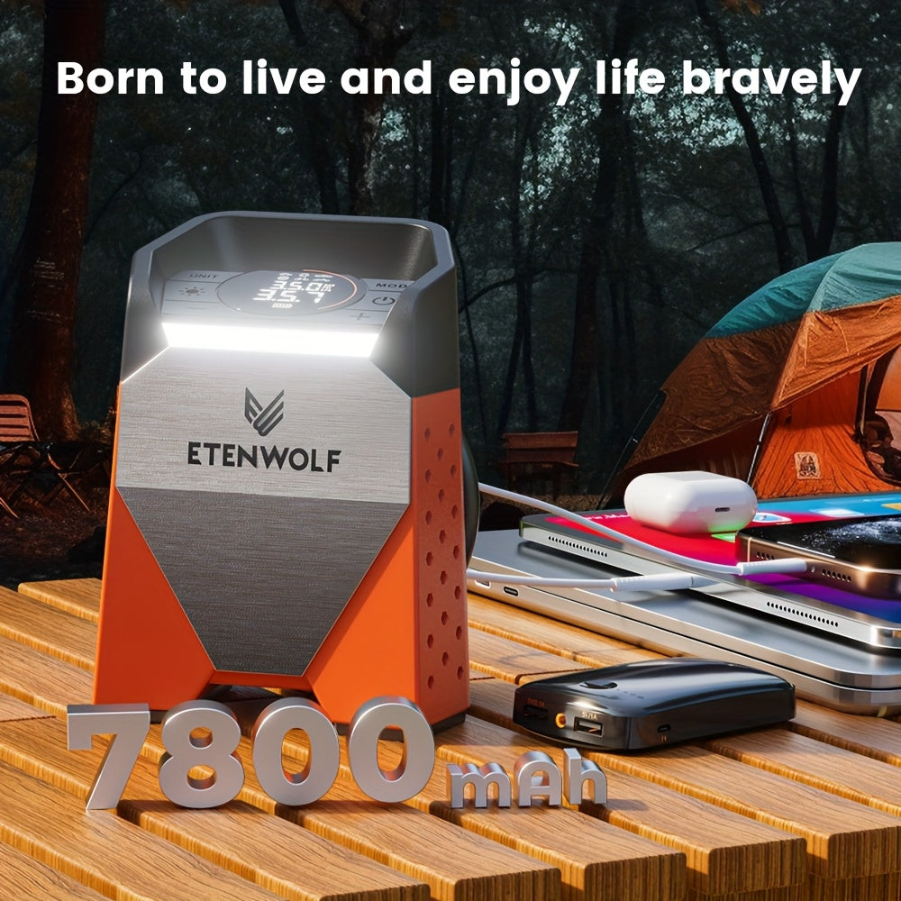 ETENWOLF S3C Ultra-Fast Tire Inflator with 160PSI and 5.81gal/Min Inflation and 7,800mAh Battery for Cars, Motorcycles, Bikes and Balls. Includes Pressure Monitor and Auto-stop Function, LED Lighting, a Variety of Adapted Nozzles and More!