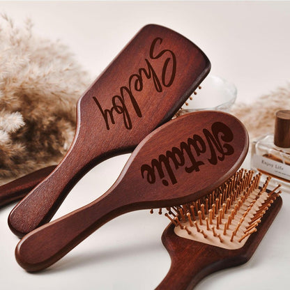 Personalized Engraved Wooden Hairbrush Custom Curly Styling Brush Square Oval Shape Gift for Women Men Wedding Bridesmaid Groomsmen Birthday Christmas Thanksgiving Halloween Holiday
