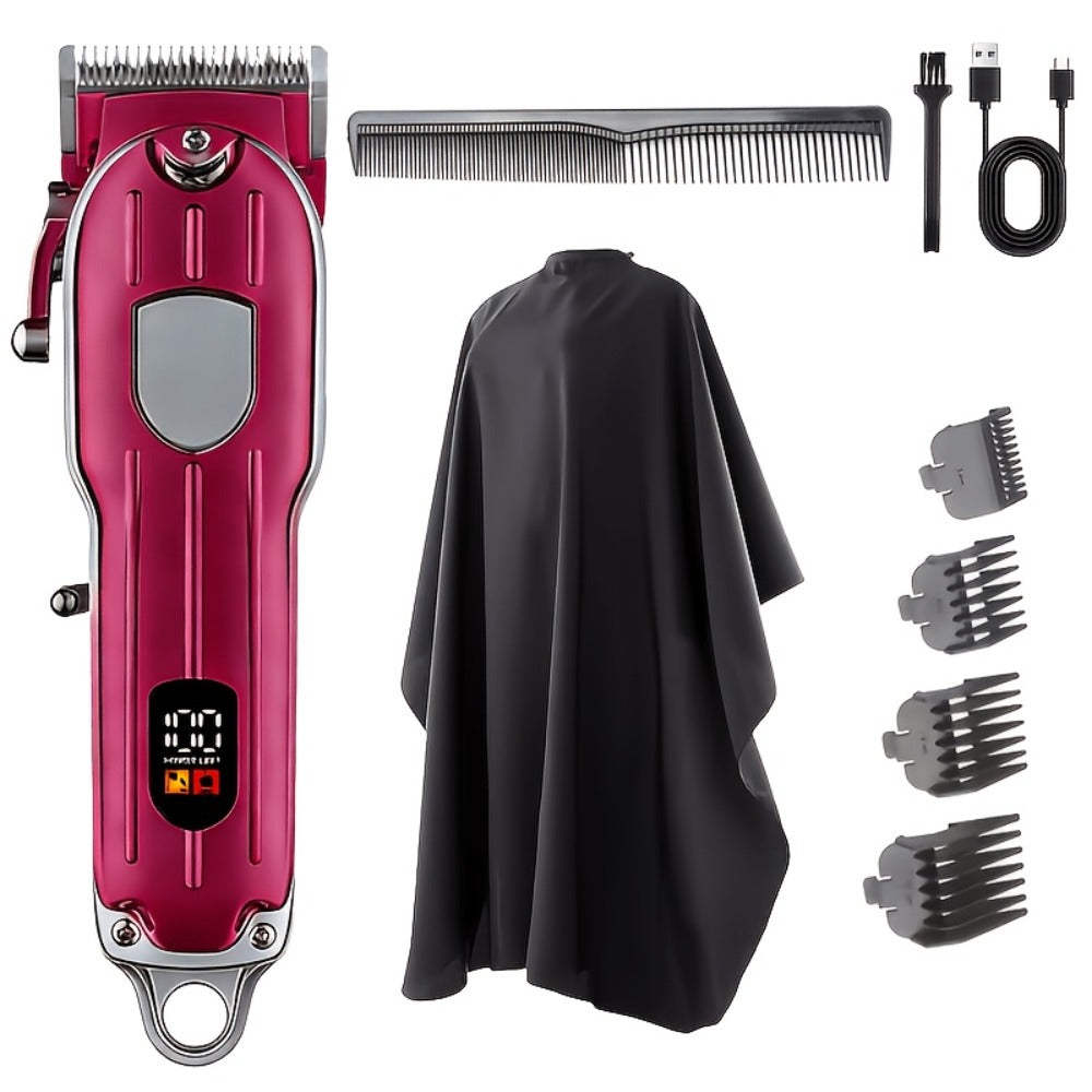 Barber Hair Clipper Kit for Men — USB Rechargeable Digital Size Adjustment, Complete Set with Scissors & 4 Limit Combs, Professional Home Barbering Grooming Set, Gift for Dad & Husband