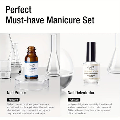 Gel Nail Dehydrator & Primer Kit 4-Piece - Nail Prep Dehydrator, Bonding Primer, Gel Base Coat & Top Coat for Long-Lasting Chip-Free Gel Nails, Home DIY & Salon Use