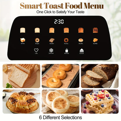 4 Slice Toaster with Touch Screen Control, 1.5" Wide Long Slots, 6 Browning Levels & 6 Bread Types – Digital Timer, Memory Function, Defrost & Reheat for Family Breakfast, White & Black