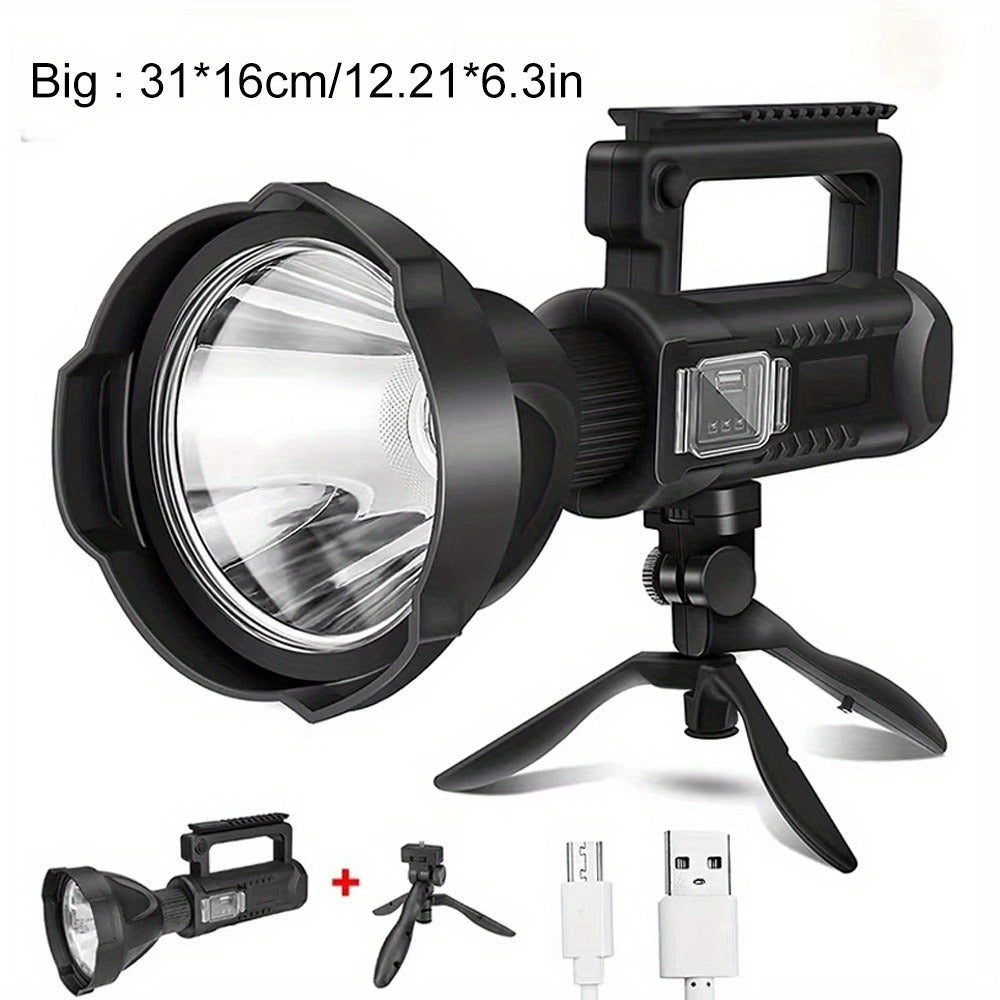 XHP90 High Power LED Flashlight USB Rechargeable Powerful Spotlight Searchlight – 4 Modes, Camping Lantern Torch with Bracket for Fishing Camping Hiking Hunting Outdoor Adventure Patrol
