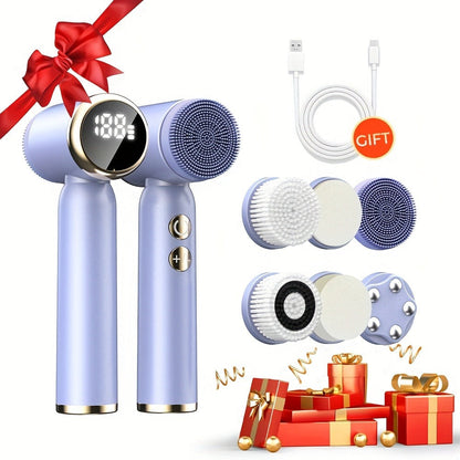 EMS Microcurrent Face Massager Skin Tightening Device V-Face Lifting Double Chin Reducer Neck Rejuvenation 6-in-1 Brush Heads 3-Speed USB Rechargeable Portable Beauty Tool for Women