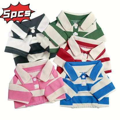 Dog Shirts 5-Pack Striped Breathable T-Shirts for Small Dogs & Cats – Soft Puppy Sweatshirt Costumes for Chihuahua, Poodle, Teacup Breeds, Boys & Girls, Sizes XS–4XL