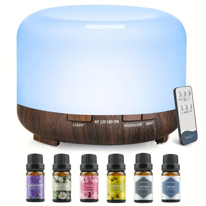 Essential Oil Diffuser Humidifier with 7 Color Night Light & Auto Shut-Off | USB Ultrasonic Aromatherapy Diffuser for Home, Office, Yoga & Spa | 300ML 500ML 16.91oz