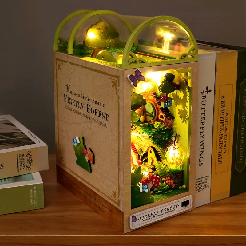 DIY Book Nook Kit Miniature Tiny House Model – Multicolor Bookshelf Insert Home Decoration Craft Set No Battery or Glue Needed, Creative Gift for Book Lovers Teens & Adults Ages 14+ Christmas Birthday