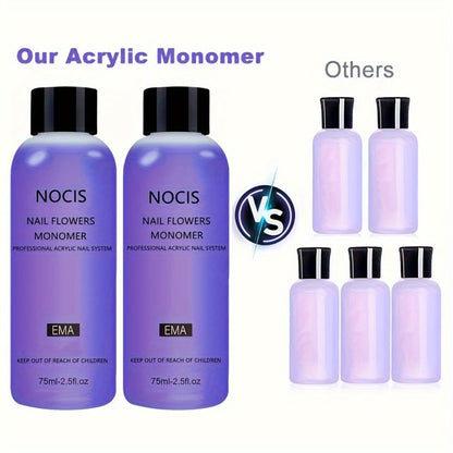 Acrylic Liquid Monomer 2 Pack 2.54oz Each Odorless Crystal Formula for Salon-Quality Nail Extensions Overlays & Sculpting - Compatible with All Acrylic Nail Powders DIY Home Manicure Supplies