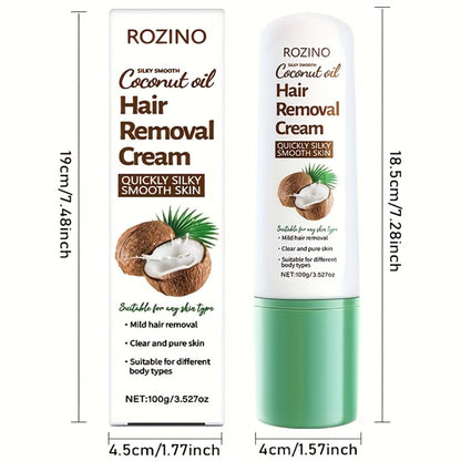 Hair Removal Cream with Coconut Squalane Instant Semi-Permanent Results Up to 3 Months – Non-Irritating Residue-Free Depilatory for Face Lips Armpits Legs Arms Bikini Area Unisex 100g