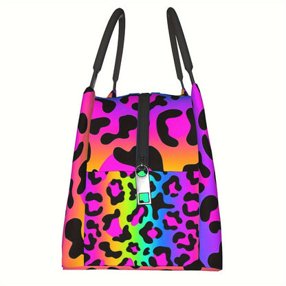 Insulated Lunch Bag with Leak-Proof Zipper Colorful Leopard Print Cooler Tote Bag Stylish Portable Lunch Box for Women Men Office Work Travel Picnic Reusable Thermal Lunch Bag 11x6.5x7in