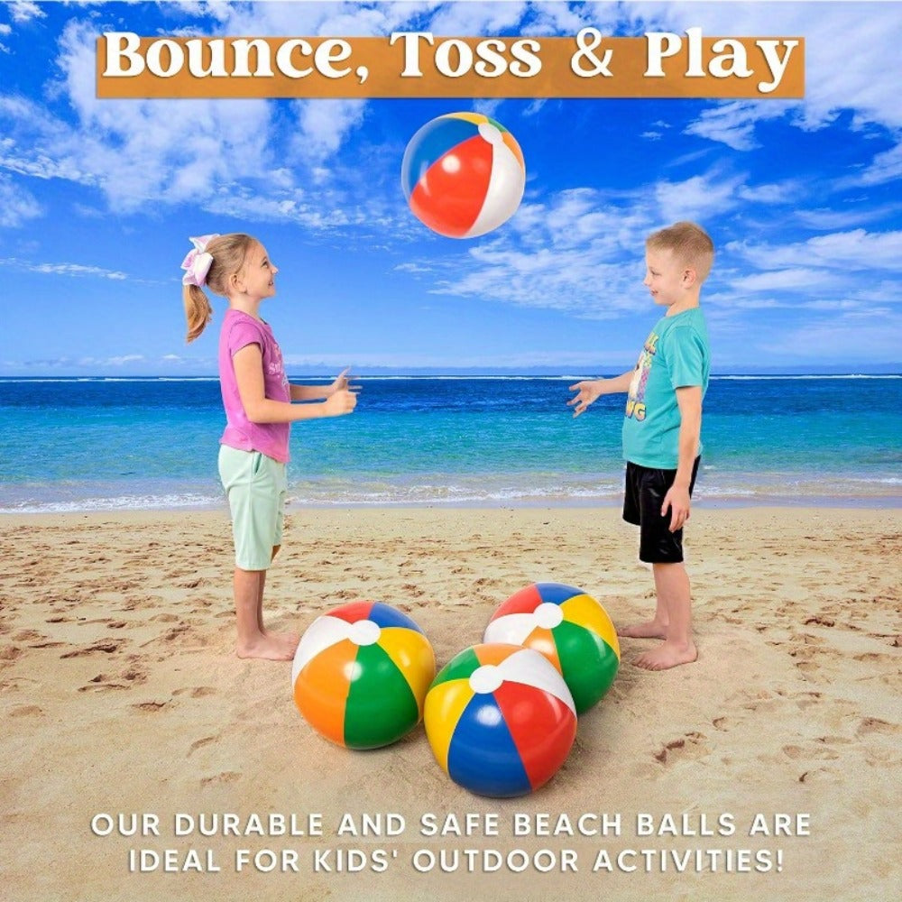 Rainbow Beach Balls 4-Pack 20 Inch – Large Inflatable Beach Ball Set for Pool Party Decorations, Kids & Adults Birthday Luau Hawaiian Summer Beach Water Games Party Favor