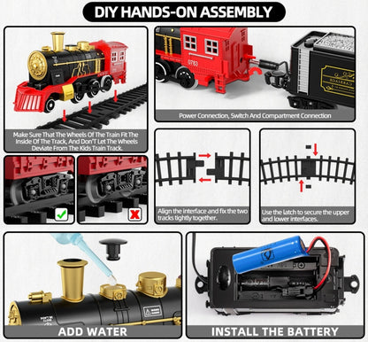 Christmas Train Set for Kids – 43PCS Electric Train Toy with Smoke, Lights & Sound, 6 Cars & 28 Tracks, Switchable Railway Layout, Holiday Birthday Gift for Boys Girls Toddlers