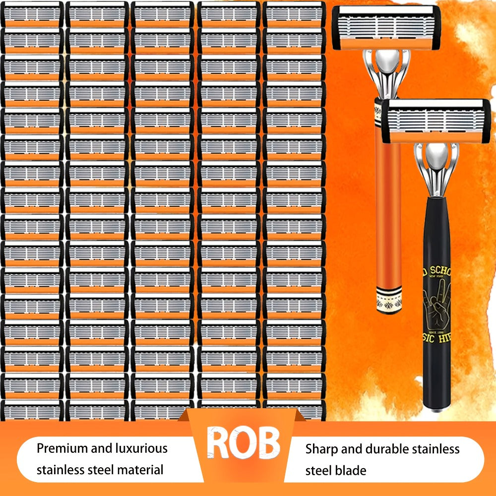 Double Edge Safety Razor Set for Men with 2 Handles & Stainless Steel Replacement Blades — Barber-Quality Close Shave Manual Shaving Kit, Reusable Eco-Friendly Razor, 24/36/54/72 Blade Options