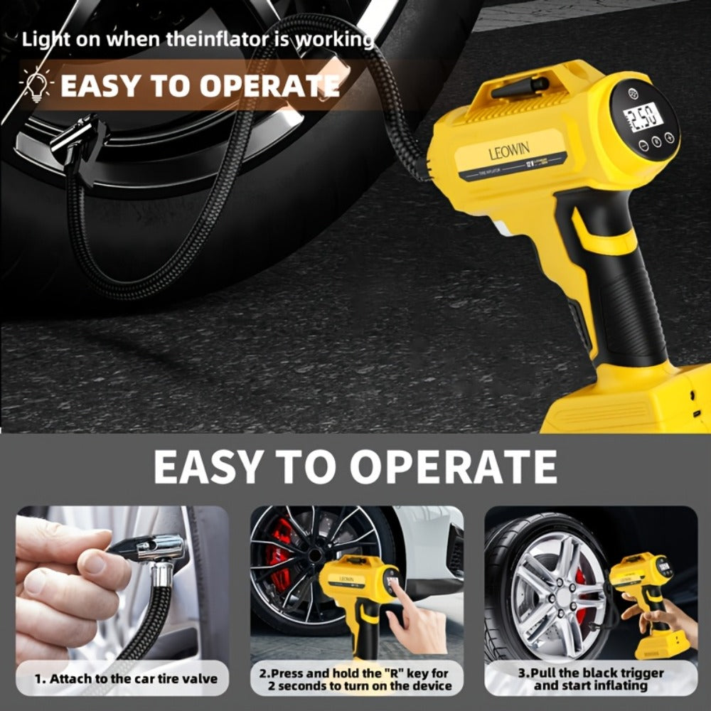 Portable Tire Inflator Air Compressor 150 PSI Cordless with Auto-Shutoff Digital Pressure Gauge LED Light Wireless USB Charging for Car Motorcycle Bike Ball
