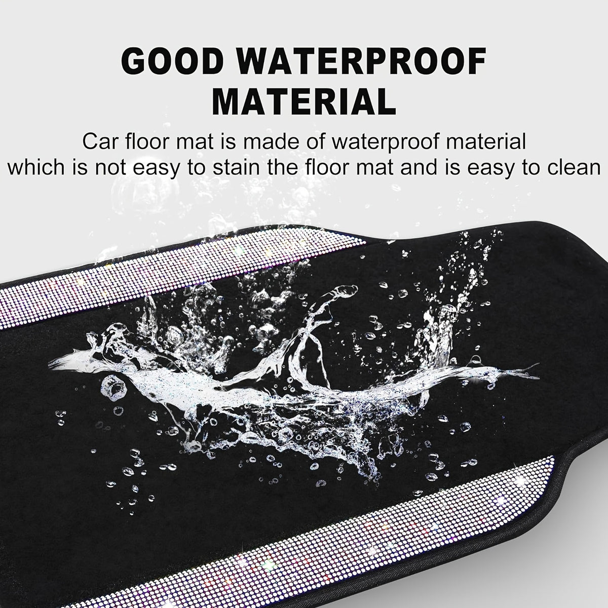 Bling Car Floor Mats Full Set, Universal Fit Most Cars, SUV, Trucks, 4pcs Sparkle Glitter Artificial Diamond Carpet for Women Girls with Anti-Slip Pad