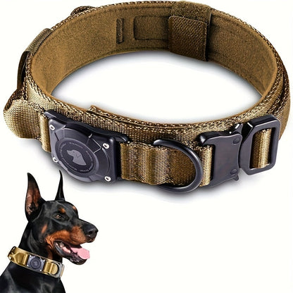 Tactical Dog Collar with AirTag Holder and Handle Adjustable Heavy Duty PC Case GPS Tracking Compatible for Medium Large Dogs M L XL 9 Colors No AirTag