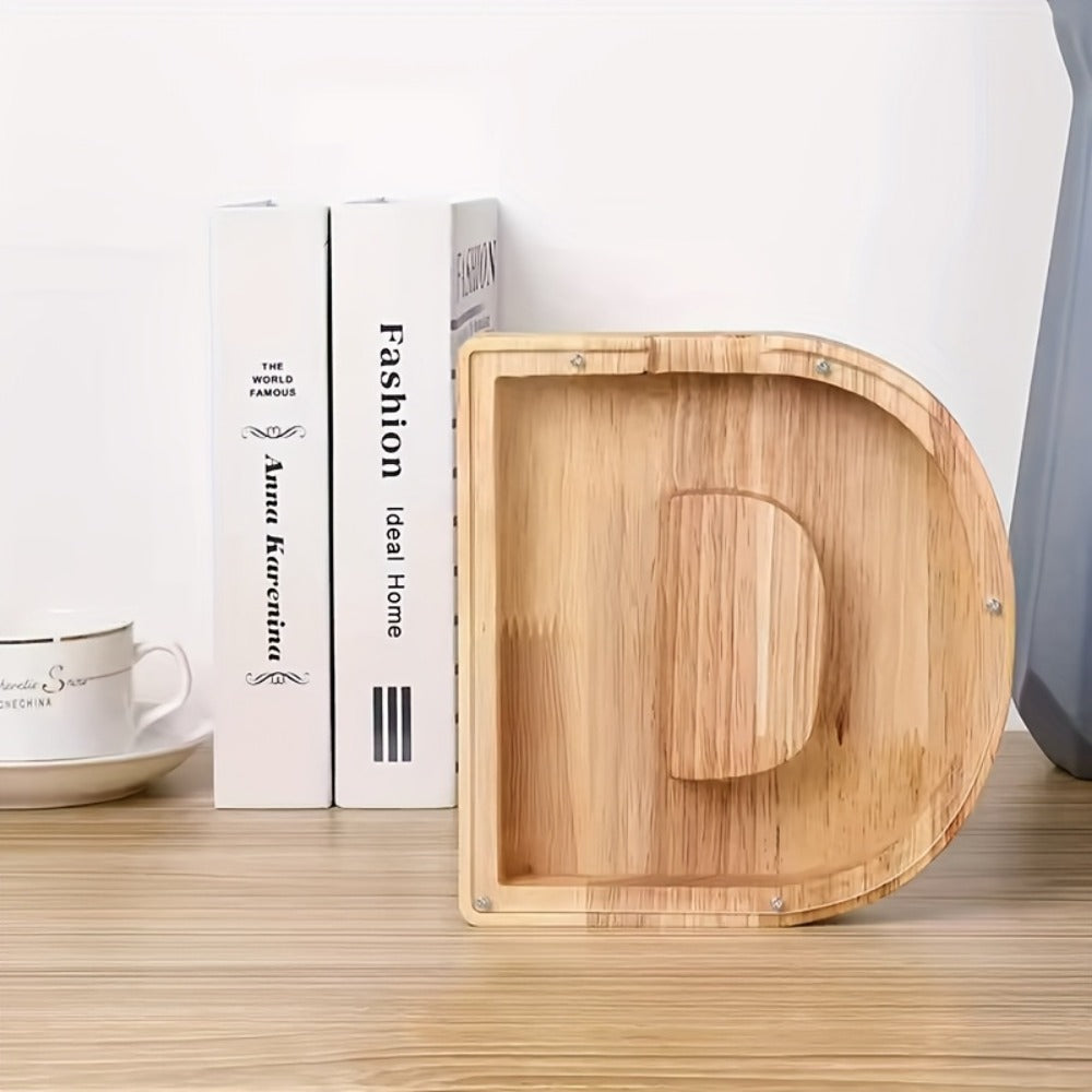 Personalized Wooden Piggy Bank for Kids – A-Z Alphabet Letter Initial Coin & Bill Savings Bank for Boys & Girls, Toddlers to Big Kids | Birthday Christmas Baby Shower Gift | Financial Literacy Toy & Room Decor