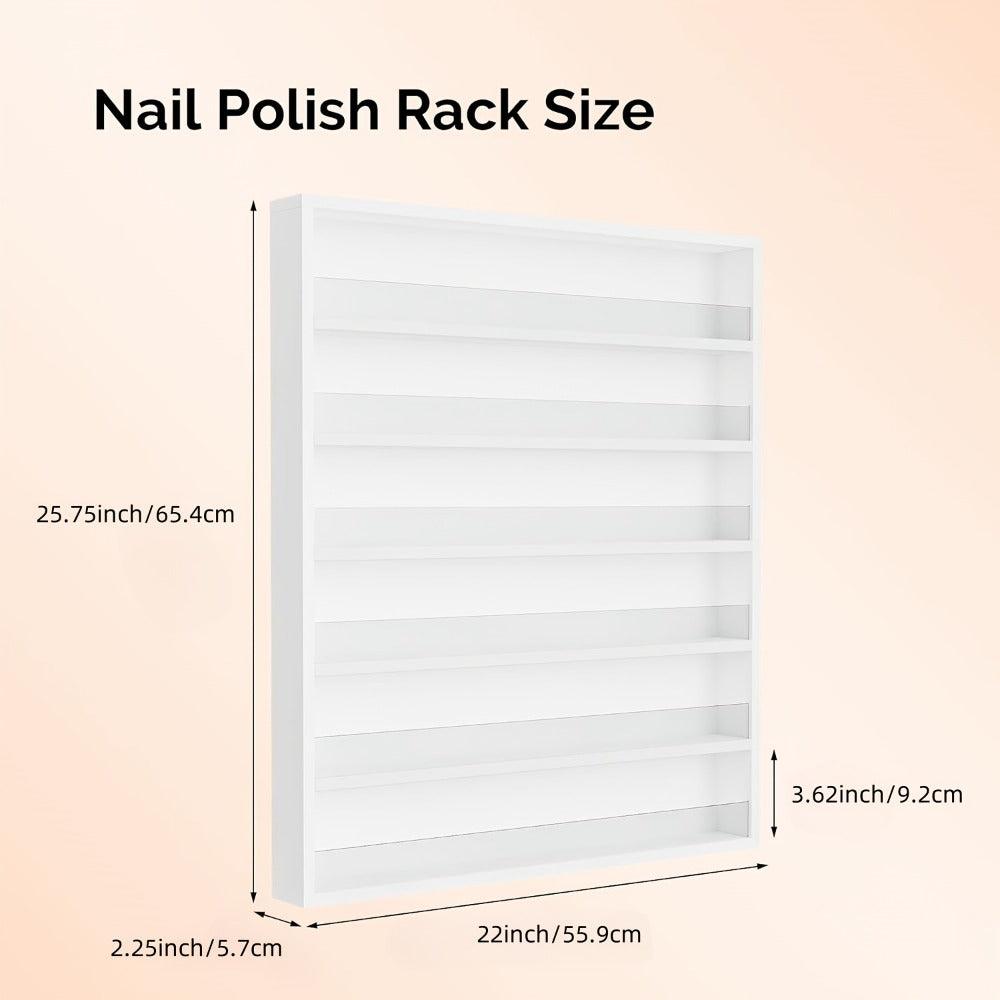 Wall Mount Nail Polish Rack 6 Tier Holds 120 Bottles with Acrylic Baffles — Large Nail Varnish Display Shelf Organizer for Salon Home White Black