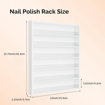 Wall Mount Nail Polish Rack 6 Tier Holds 120 Bottles with Acrylic Baffles — Large Nail Varnish Display Shelf Organizer for Salon Home White Black