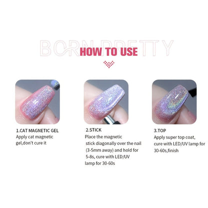 Cat Eye Magnetic Gel Nail Polish Set BORN PRETTY Nude Golden Glitter 2 Colors Ultra Shine Semi-Permanent UV LED Soak Off Long Lasting 30 Days 0.34oz Each for Women Nail Art