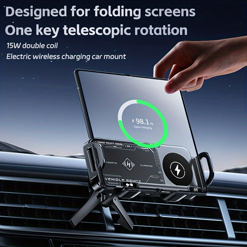 Car Mount with Wireless Fast Charging for iPhone 8/X/11/12/13/14/15 Series, for SamSung Note20/10/9/8 Series, S10/9/8 Series, for Fold 5, Fold 6, W23/W24 - Supports Folding Screens, Wireless Charging Output up to 15W (MAX)