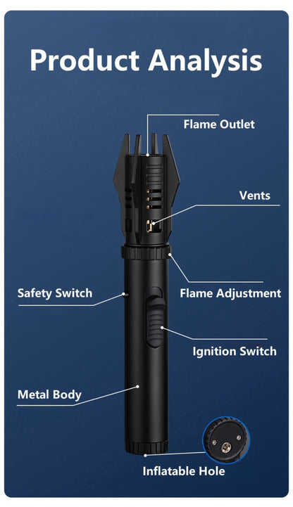 Windproof Turbo Torch Lighter 360 Degree Ignition Metal Jet Flame Lighter with Safety Lock Adjustable Flame for Camping BBQ Outdoor Cooking Butane Gas Not Included