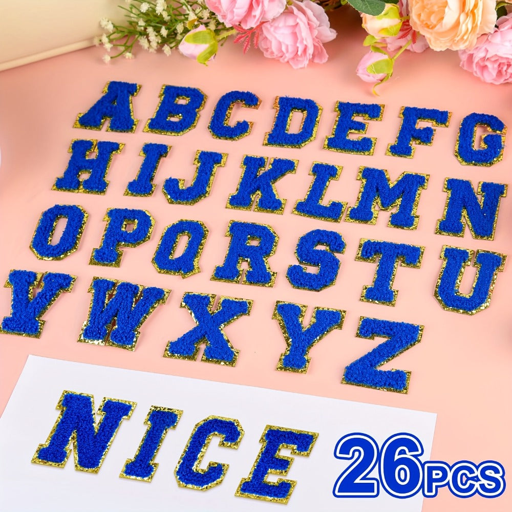 Chenille Letter Patches Self Adhesive A-Z 26pcs – Embroidered Alphabet Applique Stickers for Clothes Bags Hats Phone Cases, DIY Craft Personalized Patch Set Gift for Teens & Kids