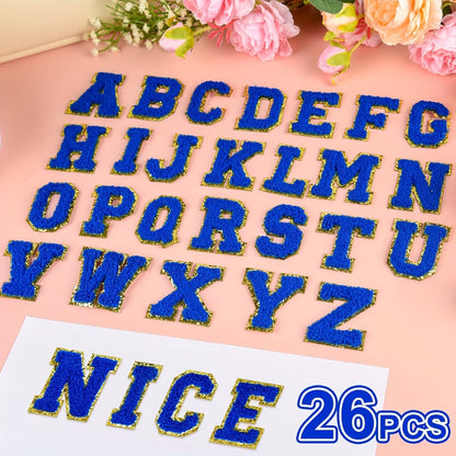 Chenille Letter Patches Self Adhesive A-Z 26pcs – Embroidered Alphabet Applique Stickers for Clothes Bags Hats Phone Cases, DIY Craft Personalized Patch Set Gift for Teens & Kids