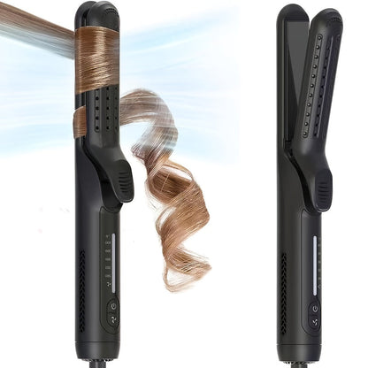 2-in-1 Airflow Curling Iron 360° Ceramic – Curl & Straighten Anti-Scald Hair Styler Wand with 5 Temps Cool Air Technology for Long & Short Hair – Pink, Black