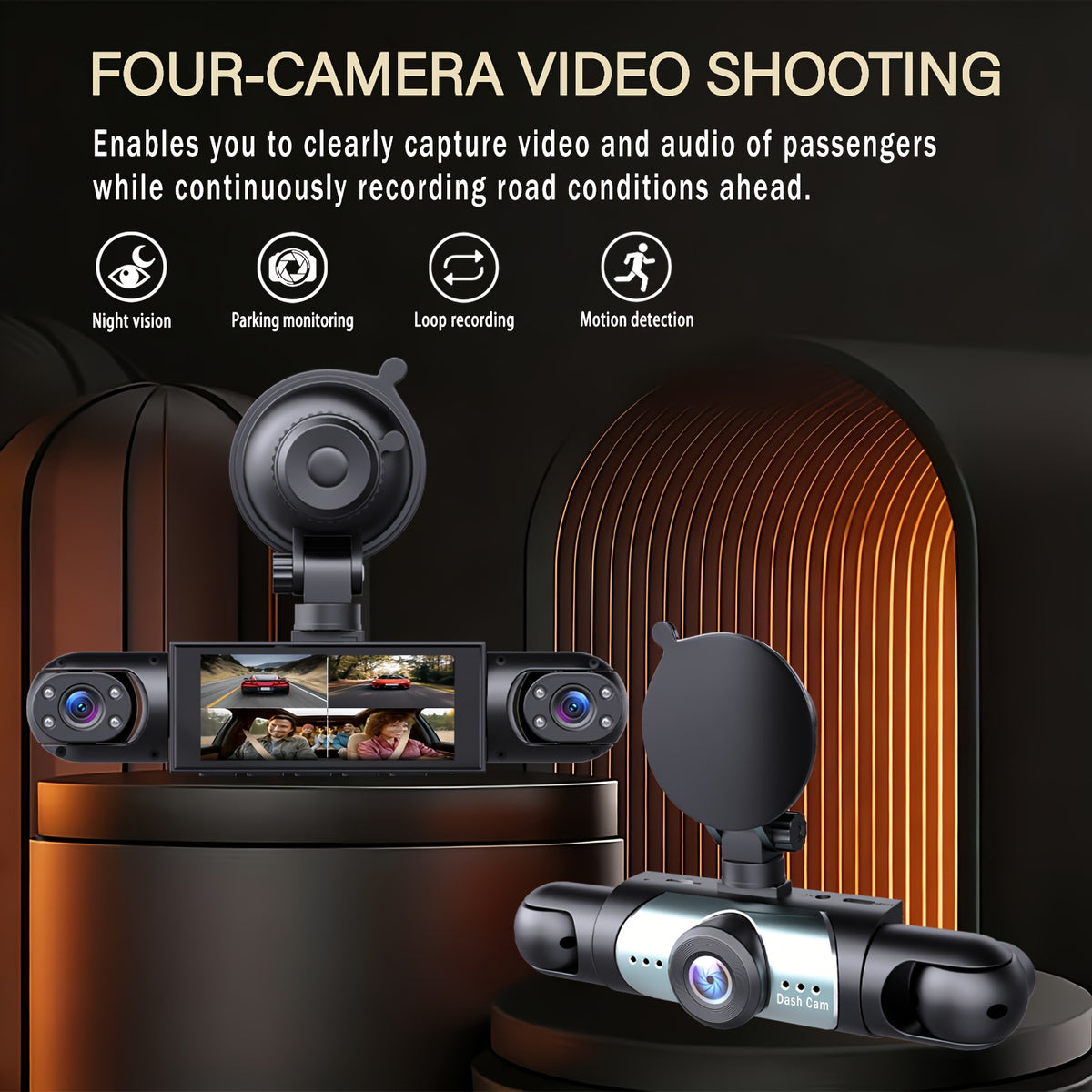 BCUOZ Dual Lens/Four Lens Car Additions 1080P Dashcam, 1080P Front And 720P Inside/Left/Rear Cameras, Adjustable Multi-Angle, 3.16-Inch Display, Infrared Night Vision, Wide Angle, Loop Recording, 12-24V Car Plug