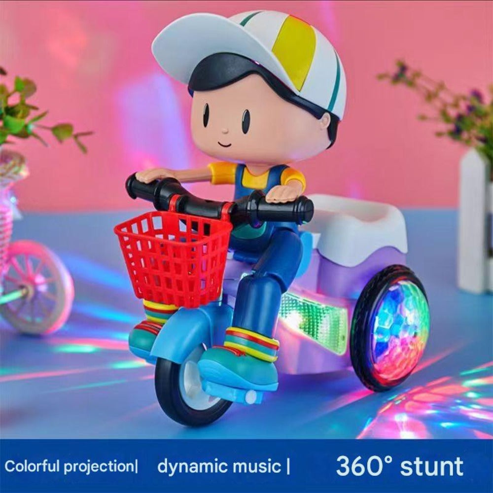 Kids Electric Tricycle Toy Motorcycle with 360° Rotation & Luminous Lights – Push & Power Dual-Mode Stunt Vehicle for Toddlers Boys Girls, Birthday Christmas Gift (Multiple Colors)