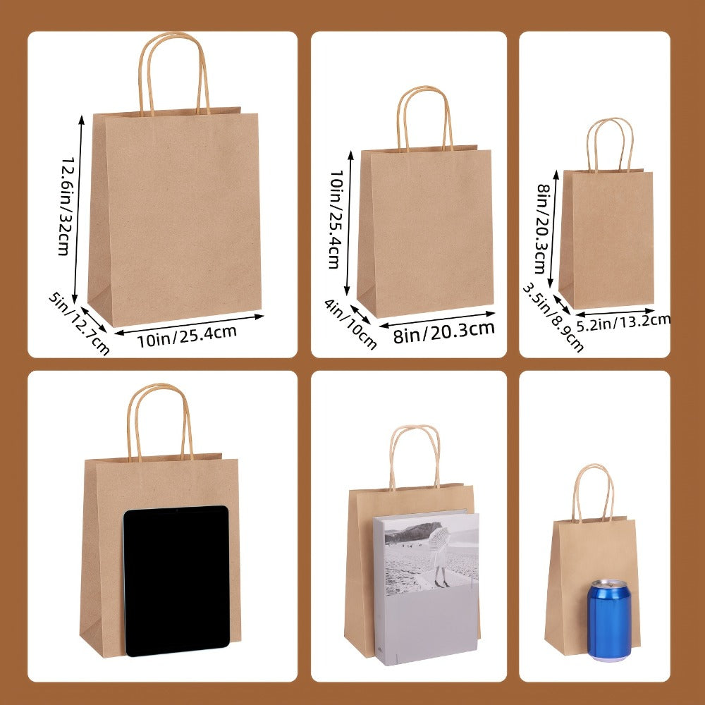 Kraft Paper Bags with Handles Bulk – 75/90/120/210 Pcs Gift Bags 3 Sizes 110g Shopping Bags for Wedding Party Retail Favor Wrapping Easy Storage