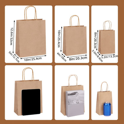 Kraft Paper Bags with Handles Bulk – 75/90/120/210 Pcs Gift Bags 3 Sizes 110g Shopping Bags for Wedding Party Retail Favor Wrapping Easy Storage