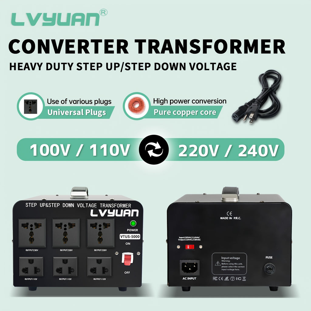 Boost/Buck, 3000VA/5000VA Peak Voltage Converter, 110V And 220V Voltage Converter With US Outlet, Universal Outlet, Circuit Breaker (needs To Be Connected To Electricity For Use), Without Battery