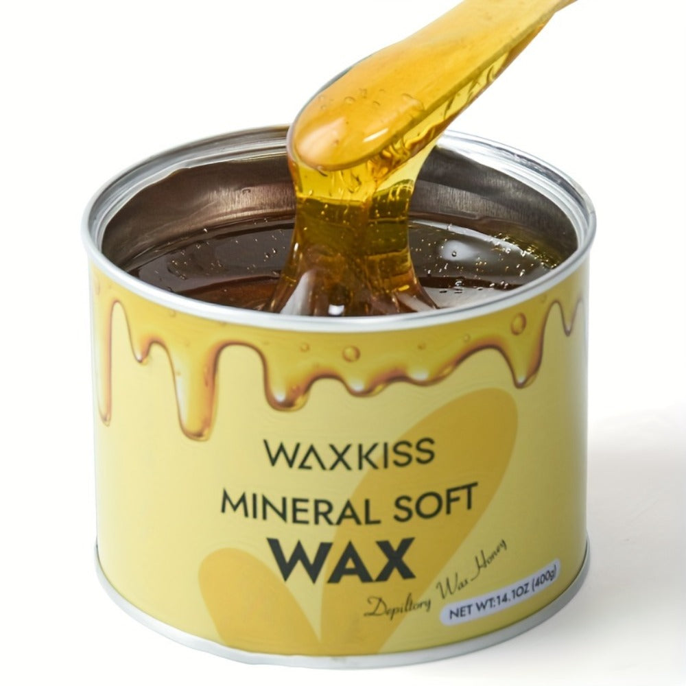 Soft Wax for Hair Removal 400g WAXKISS Honey & Aloe Vera Strip Wax Jar for Face Underarms Legs Body Back All Skin Types DIY Home Salon Waxing Kit for Women
