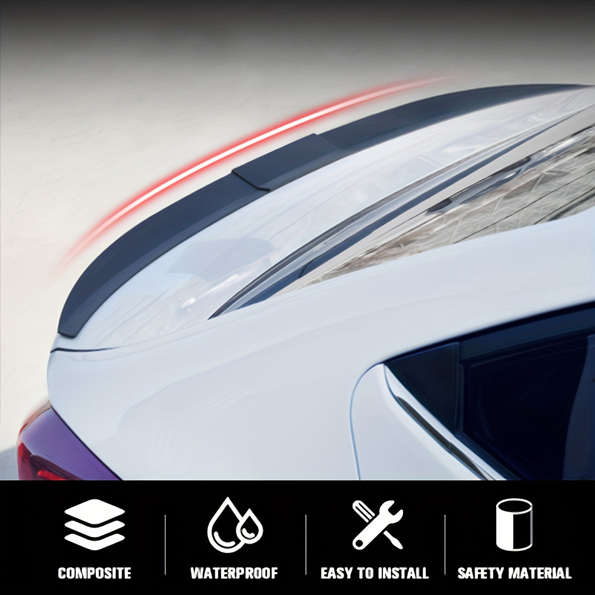 3pcs Universal Rear Spoiler Lip Wing Set, ABS Polished End, Adjustable Trunk Airbag Diffuser for Sedan