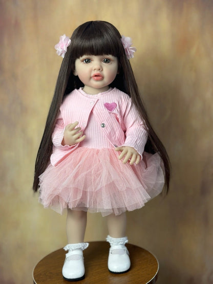 Standing Reborn Baby Doll 22 Inch Full Soft Vinyl Body Princess Girl with Glued Wig Acrylic Eyes ASTM EN71 Certified – Lifelike Newborn with Clothes Magnetic Pacifier Bottle Birth Certificate Gift for Kids