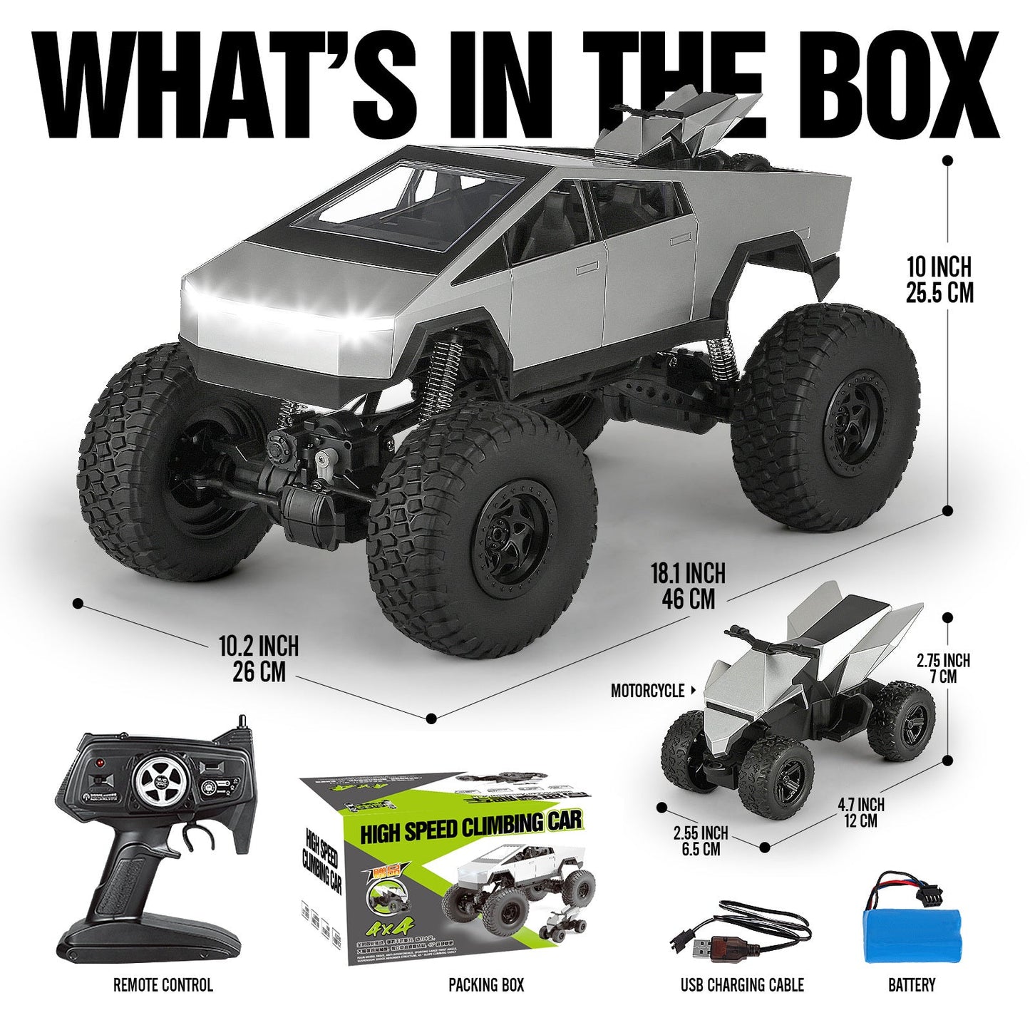 Giant 18 Inch RC Monster Truck with Free Bonus Mini RC Motorcycle – 4WD Powerful Climbing All-Terrain Shockproof Remote Control Pickup Truck, Best Birthday Christmas Gift for Kids Boys Ages 6+