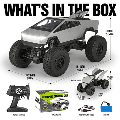 Giant 18 Inch RC Monster Truck with Free Bonus Mini RC Motorcycle – 4WD Powerful Climbing All-Terrain Shockproof Remote Control Pickup Truck, Best Birthday Christmas Gift for Kids Boys Ages 6+