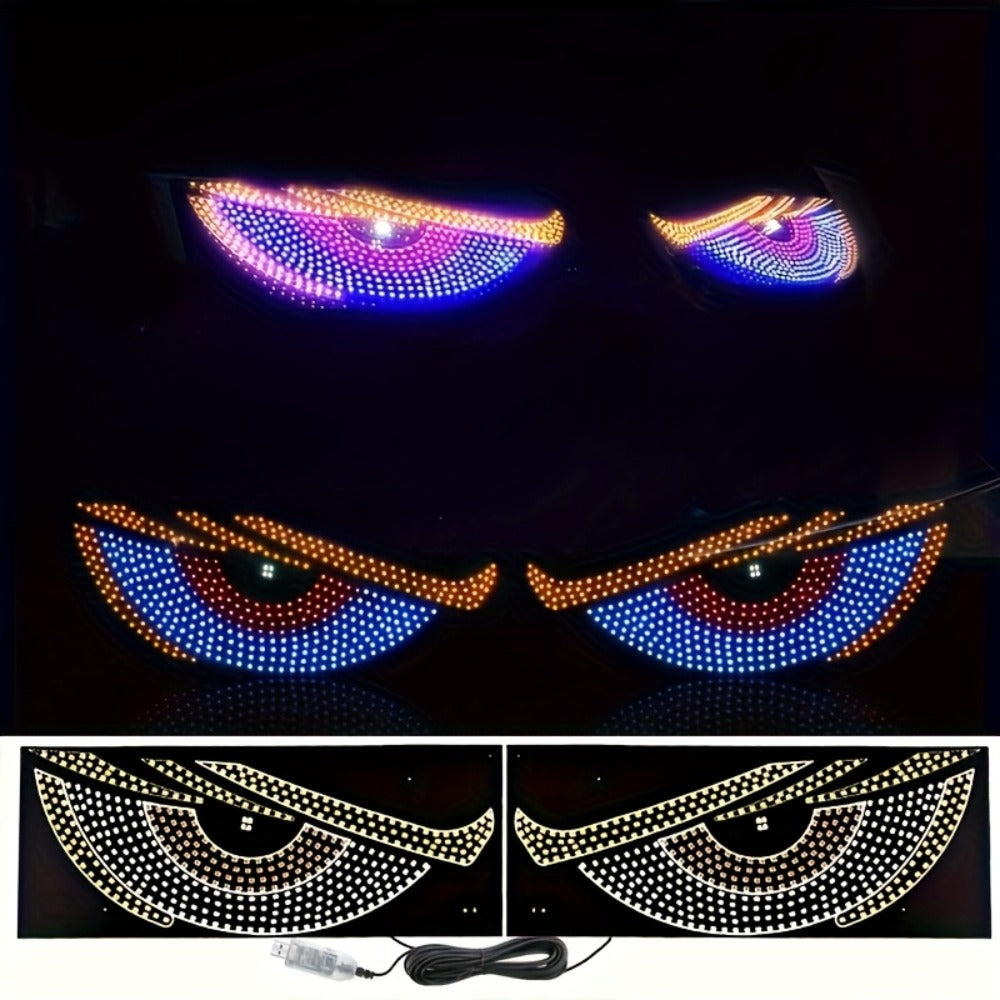 Demon Eye LED Car Decorative Light 2pc – 14 Color Modes, USB 5V DIY Install, Devil Eye Lantern Accent Light for Truck SUV Car Headlight Interior, No Battery (Red Yellow Blue Set)