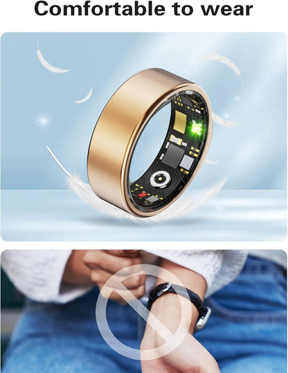 Smart Ring Fitness & Health Tracker for Men & Women – Heart Rate, Sleep, Steps, Calories, Body Temp & HRV Monitoring, IP68 Waterproof, iOS & Android Compatible