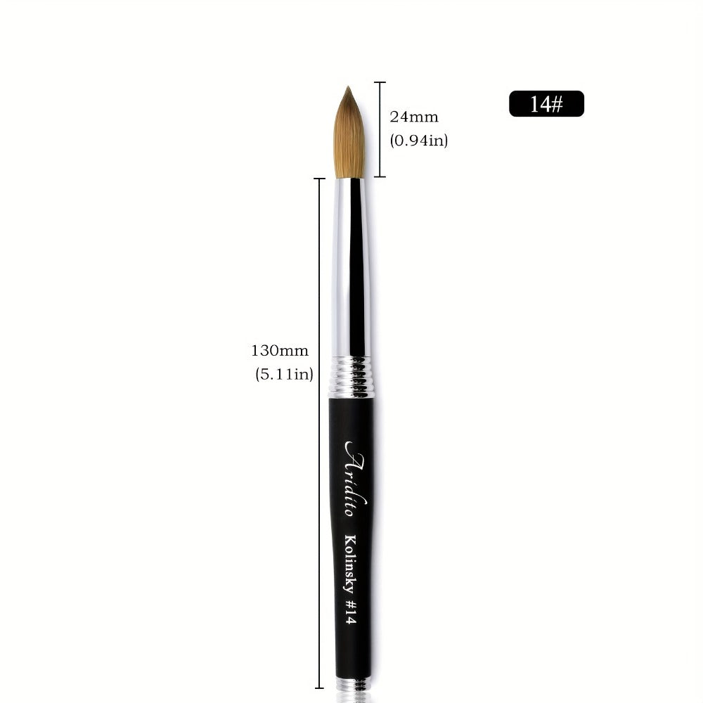 100% Pure Kolinsky Round Head Acrylic Nail Art Brush Black Metal Handle Size 12 14 16 18 – Professional Nail Extension & Acrylic Powder Application Brush