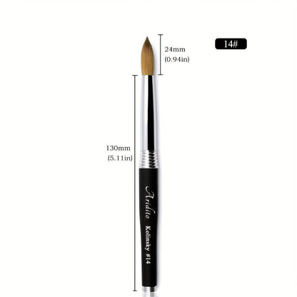 100% Pure Kolinsky Round Head Acrylic Nail Art Brush Black Metal Handle Size 12 14 16 18 – Professional Nail Extension & Acrylic Powder Application Brush