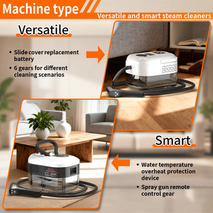 High Temperature Pressurized Steam Cleaner Handheld Portable Steam Cleaning Machine Set with Brush Heads & Glass Scraper - Multi-Surface for Kitchen, Bathroom, Furniture, Car & Tile Grout, Multiple Colors