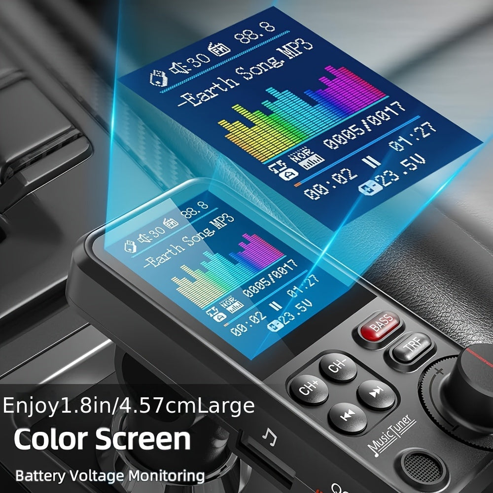for Car FM Wireless Transmitter with 1.8” Color Screen, BT Wireless Adapter, Powerful Microphone, FM Modulator, 18W Car Charger Compatible, Hands-Free Calls & Music Streaming, Compatible for Smartphones/Tablets in Vehicle Stereo
