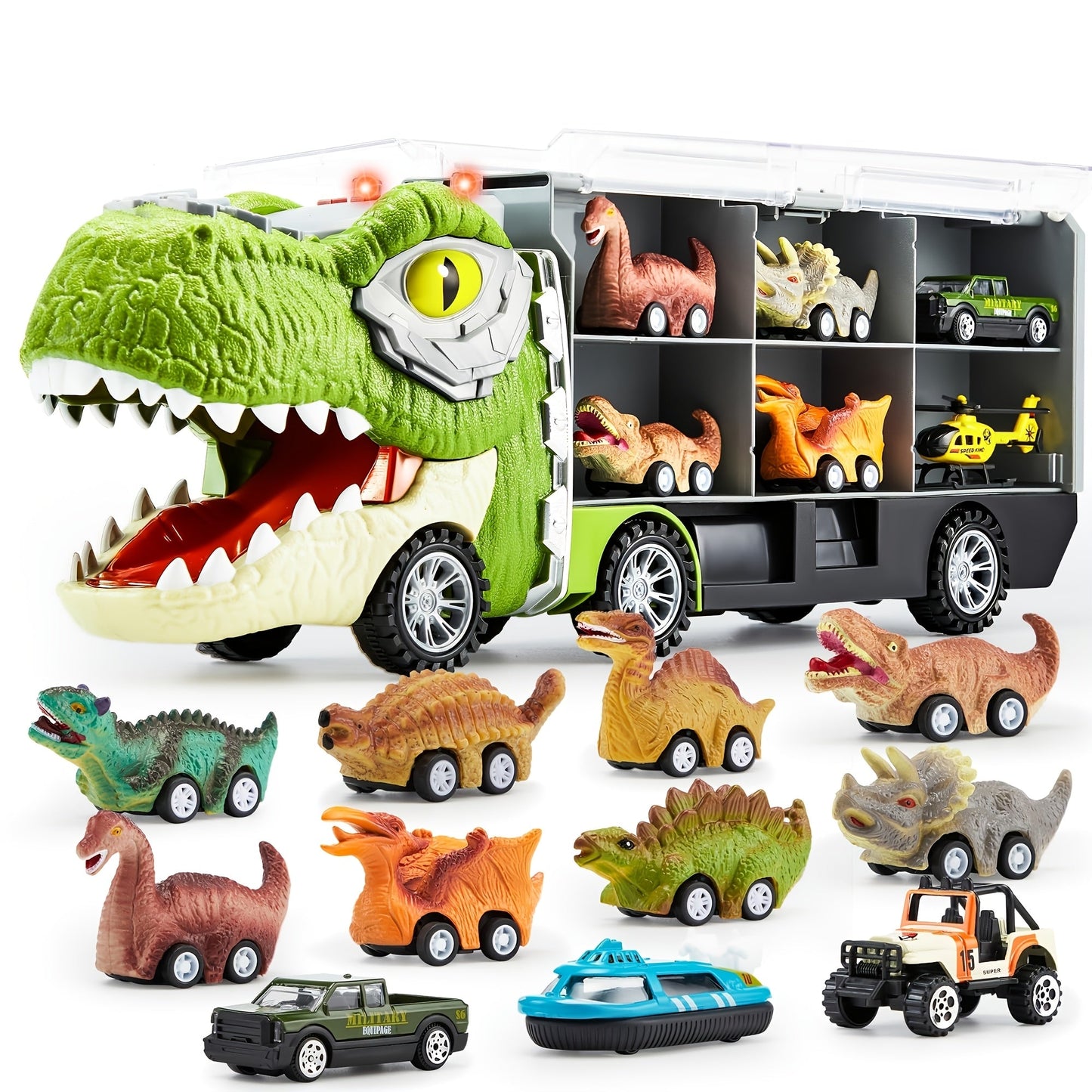 Diecast Construction Truck Toy Set 7-in-1 for Kids Ages 3-9 – Excavator, Bulldozer, Dinosaur Car, Race Cars, Boys & Girls Birthday Easter Gift