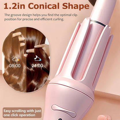 Automatic Curling Iron for Women with Ionic Technology — 4 Temperature Settings, 3 Timer Options, Dual-Direction Rotation, Anti-Scald & 360° Rotating Cord, Salon Waves at Home