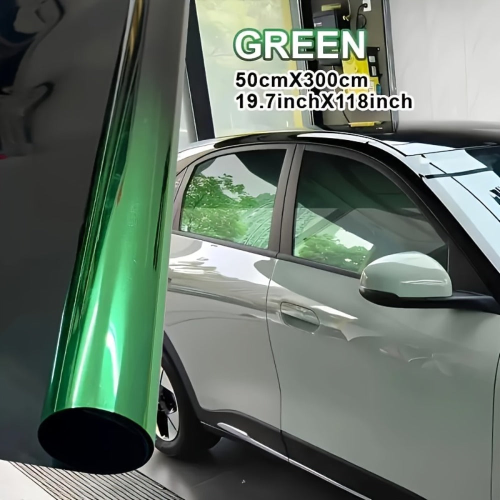 Gradient Window Tint Film 19.7 x 118 Inch – Two-Color Heat Resistant VLT Car Window Film | PET Material | Red, Gold, Green, Silver & Blue Black