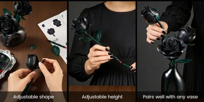 Black Rose Building Blocks Set 152 Pieces – 3 Gothic Artificial Flower Bouquet Brick Model Kit for Adults Teens, Unique Display Decor Gift for Valentine Birthday Anniversary Halloween Christmas