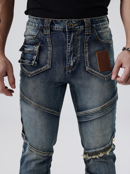 Men's Slim Fit Jeans - Vintage Wash Patchwork