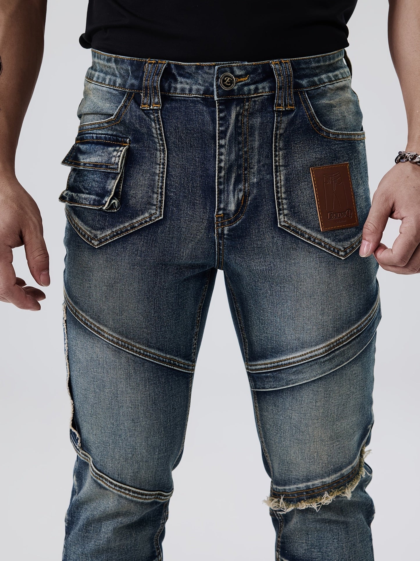 Men's Slim Fit Jeans - Vintage Wash Patchwork